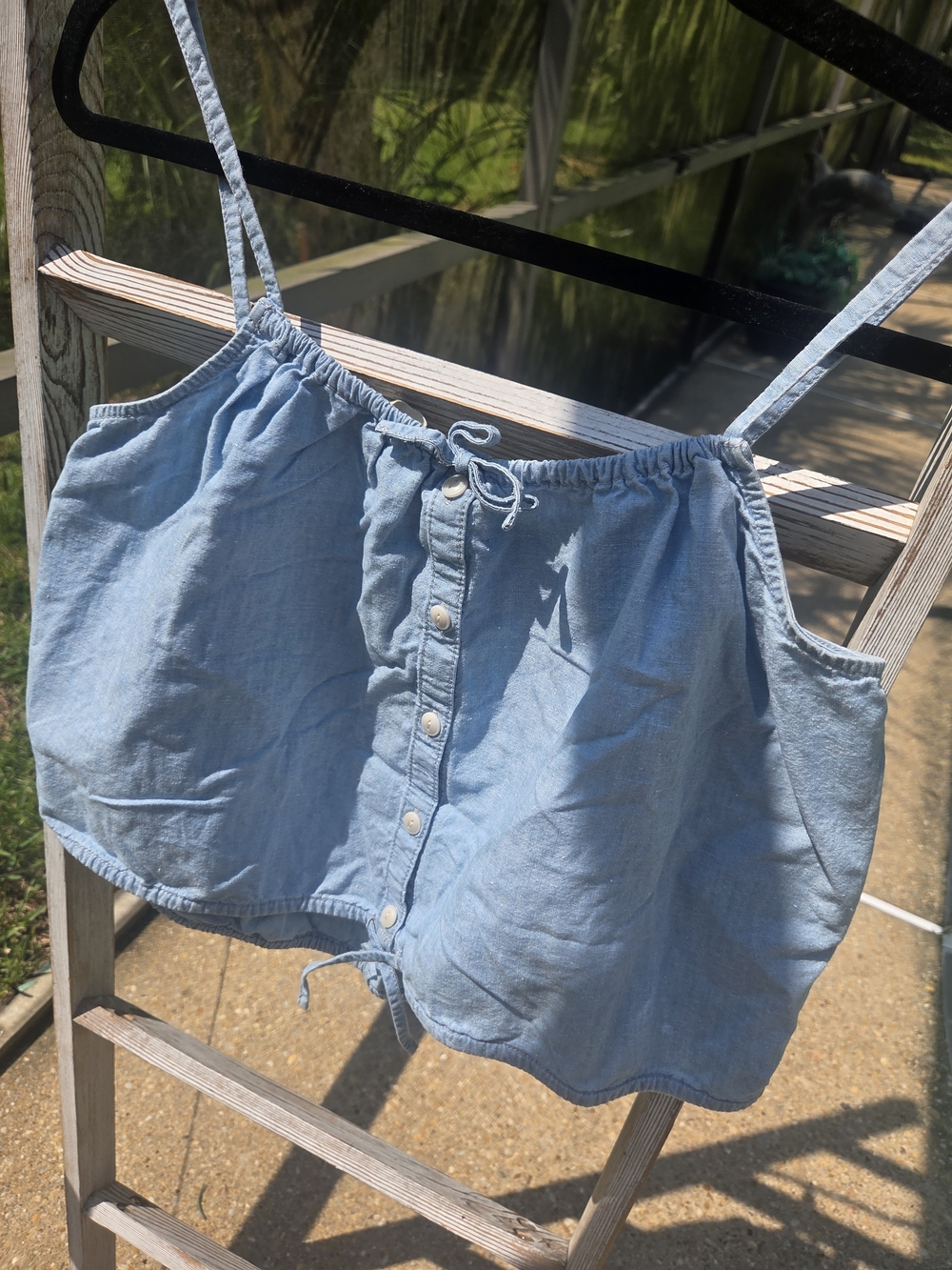 Madewell Bubble Hem Chambray Crop Top EUC, Sz Sm/XS